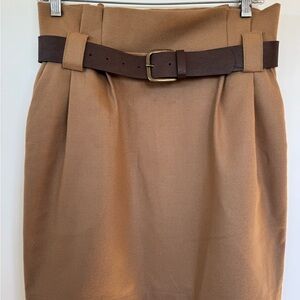 Camel slouchy fit mini skirt with faux leather belt
